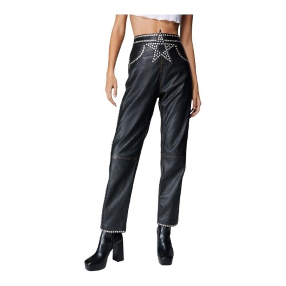 Nasty Gal Premium Real Leather Studded Pants Black NWT 0